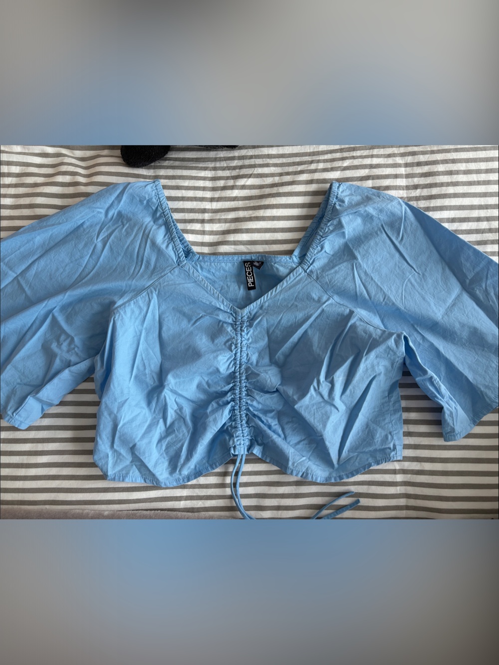 PIECES Light Blue Drawstring Crop Top